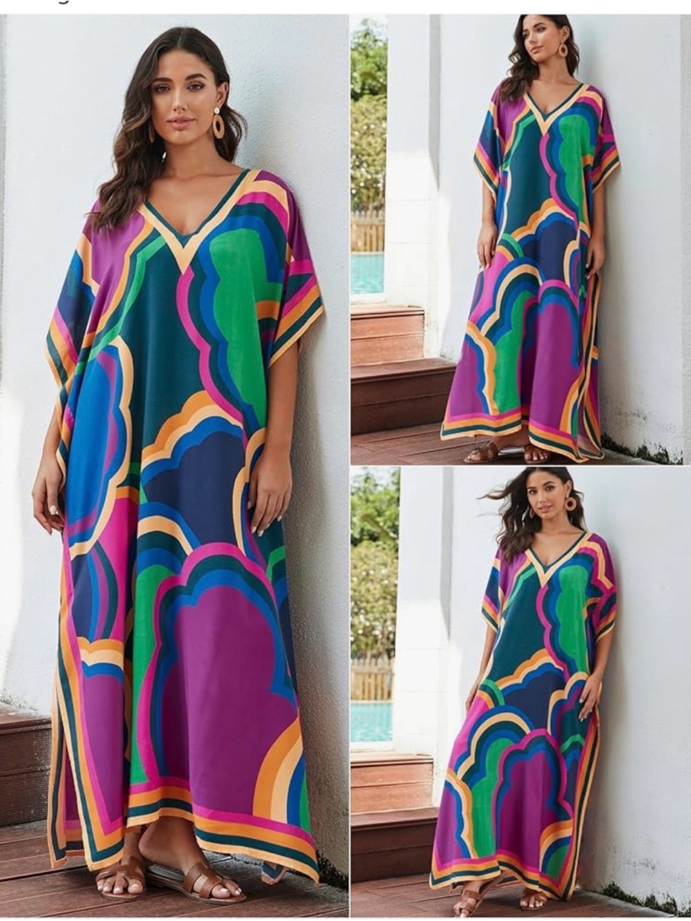 Multicolor Abstract Print V-Neck Women’s Dress